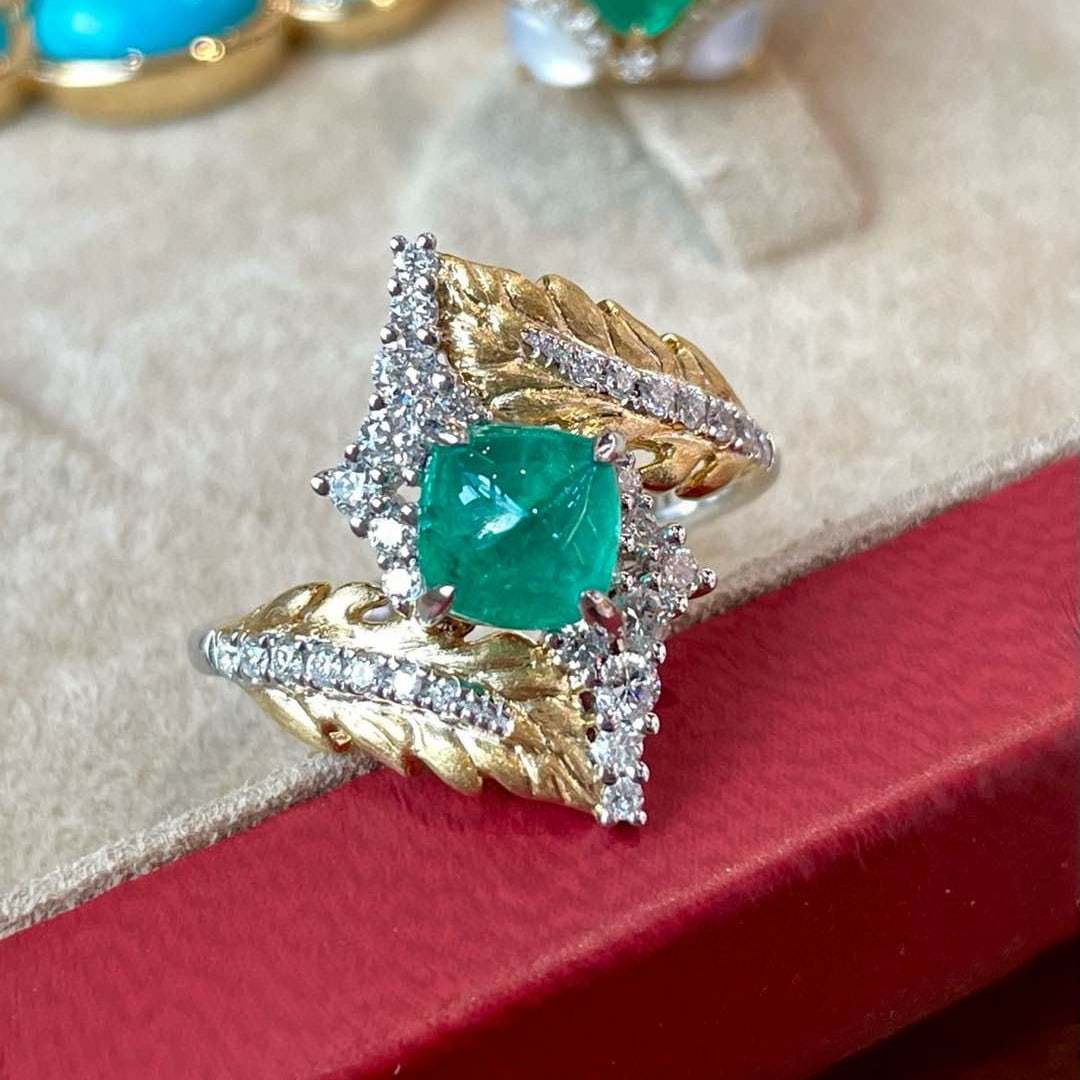 14k Gold 1.1 Ct Natural Emerald & Diamond Ring - 5