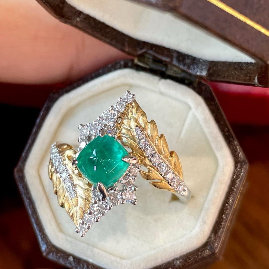 14k Gold 1.1 Ct Natural Emerald & Diamond Ring - 6