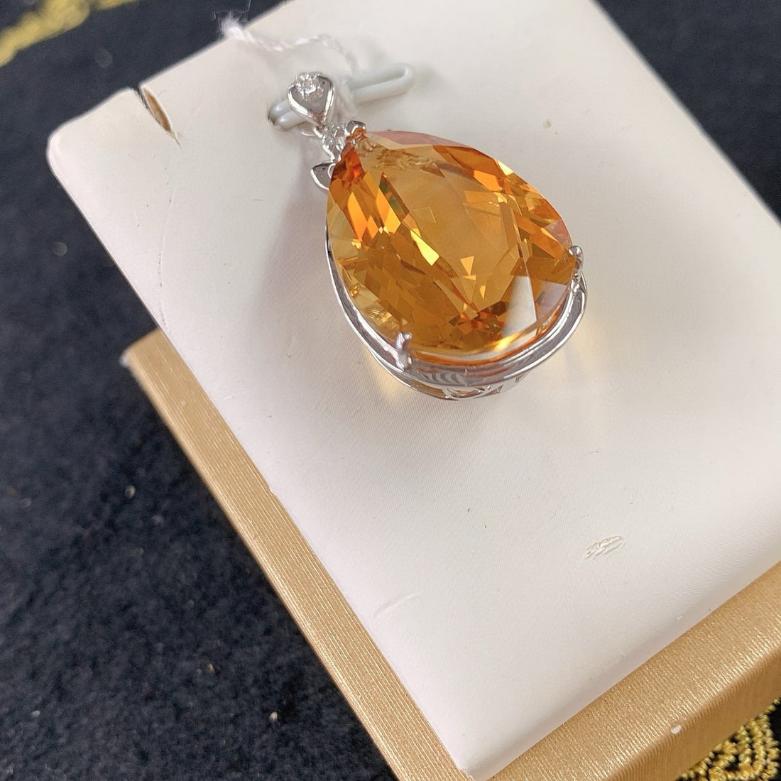 14k Gold 24.02 Ctw Natural Citrine & Diamond Pendant( Without Chain ) - 3