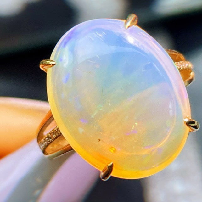 14k Gold 9.09 Ct Natural Opal & Diamond Ring - 6