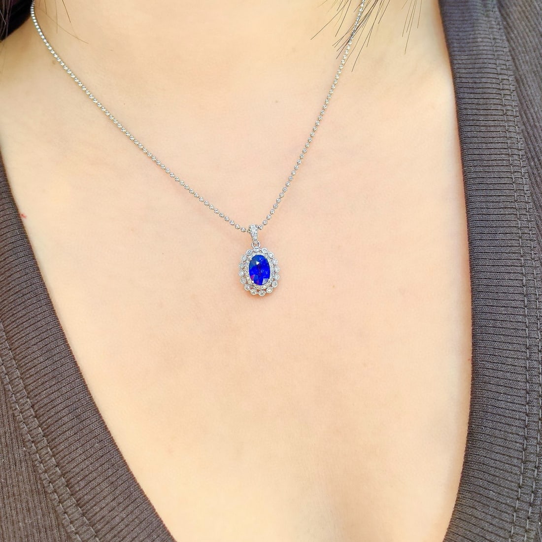 14k Gold 2.69 Ctw Natural Sapphire & Diamond Pendant( Without Chain ) - 4