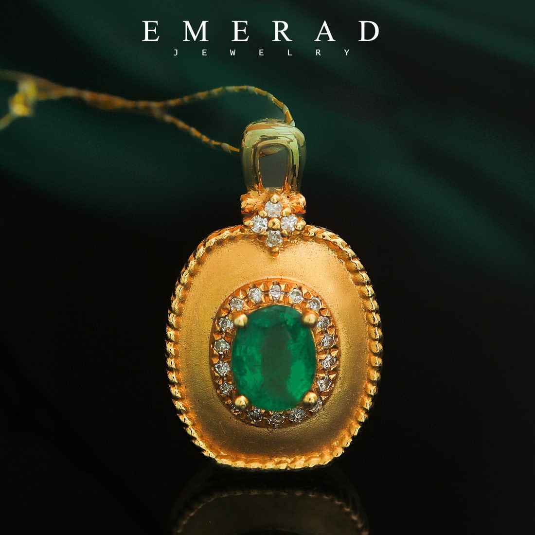 14k Gold 0.45 Ct Natural Emerald & Diamond Pendant( Without Chain ): Ref:231040177 // gold content:14k gold // main gemstone:emerald // shape:oval // carat weight:0. 45ct // color:green // treatment:natural // // adjacent gemstone 2 : diamond // number of stones:24 //