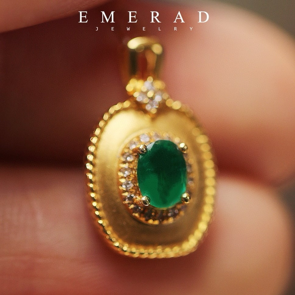14k Gold 0.45 Ct Natural Emerald & Diamond Pendant( Without Chain ) - 2
