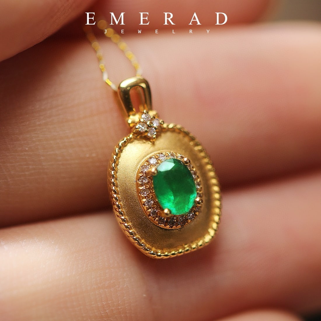 14k Gold 0.45 Ct Natural Emerald & Diamond Pendant( Without Chain ) - 3