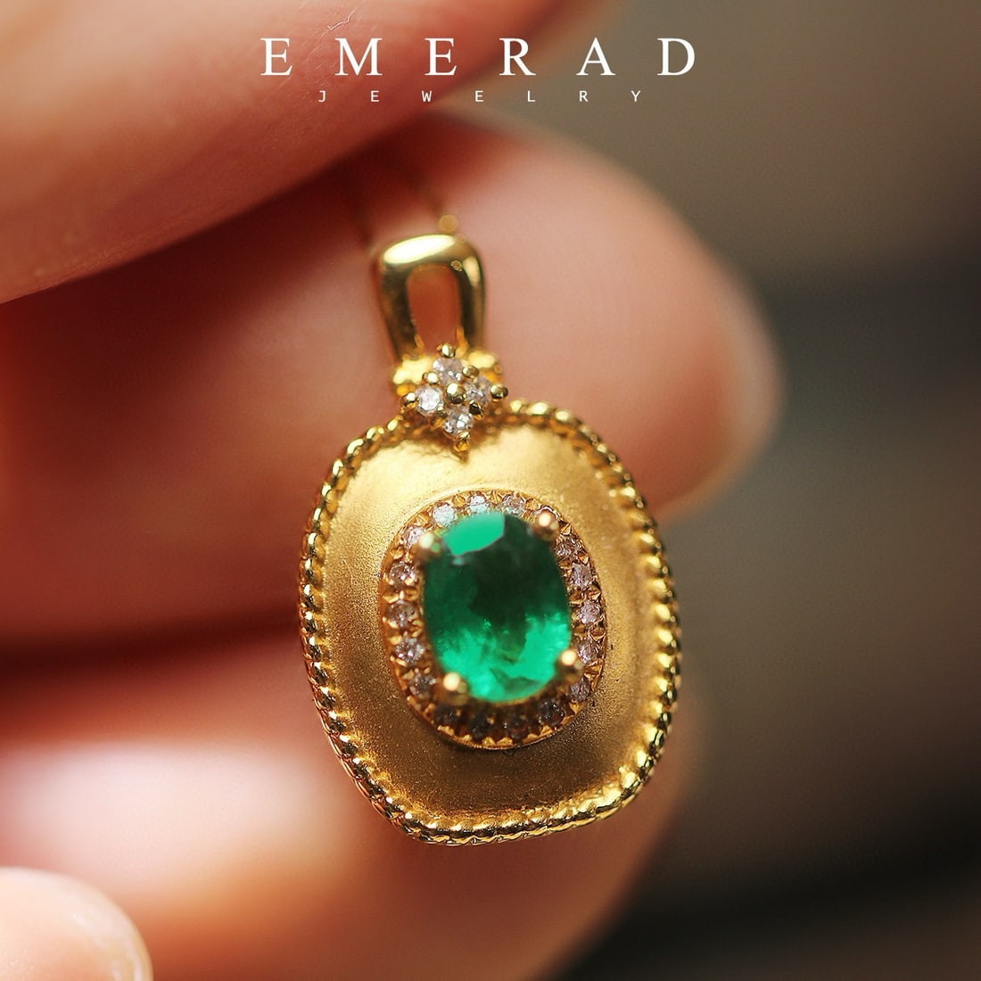 14k Gold 0.45 Ct Natural Emerald & Diamond Pendant( Without Chain ) - 4