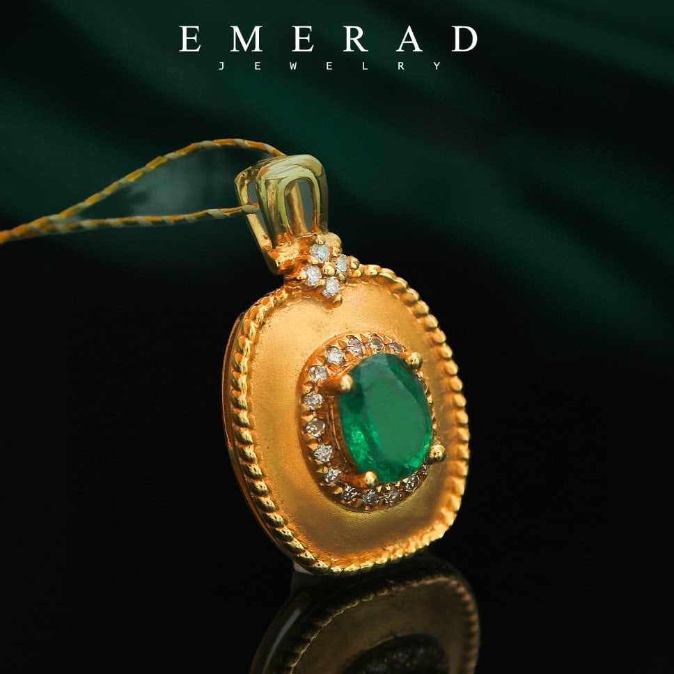 14k Gold 0.45 Ct Natural Emerald & Diamond Pendant( Without Chain ) - 5