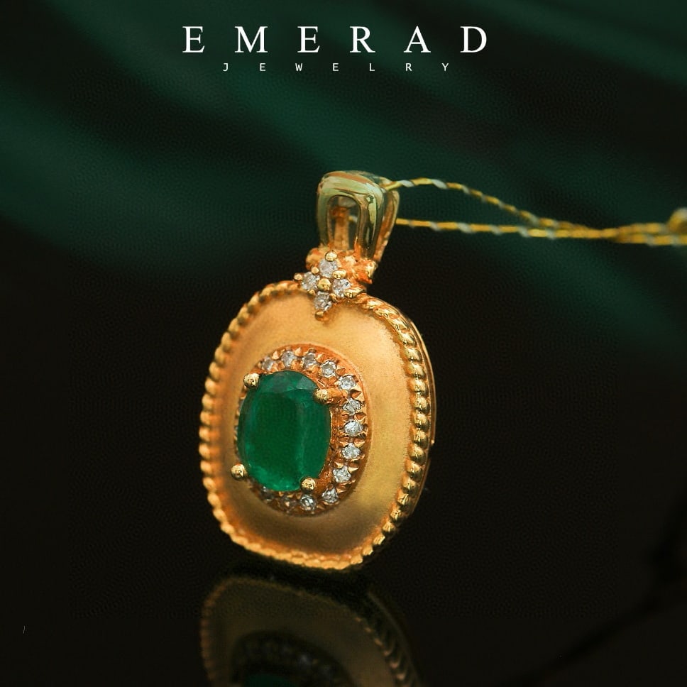 14k Gold 0.45 Ct Natural Emerald & Diamond Pendant( Without Chain ) - 6