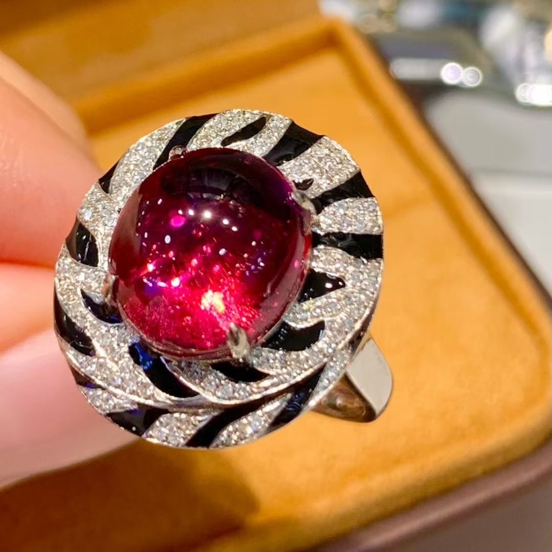 14k Gold 6 Ct Natural Tourmaline & Diamond Ring - 2