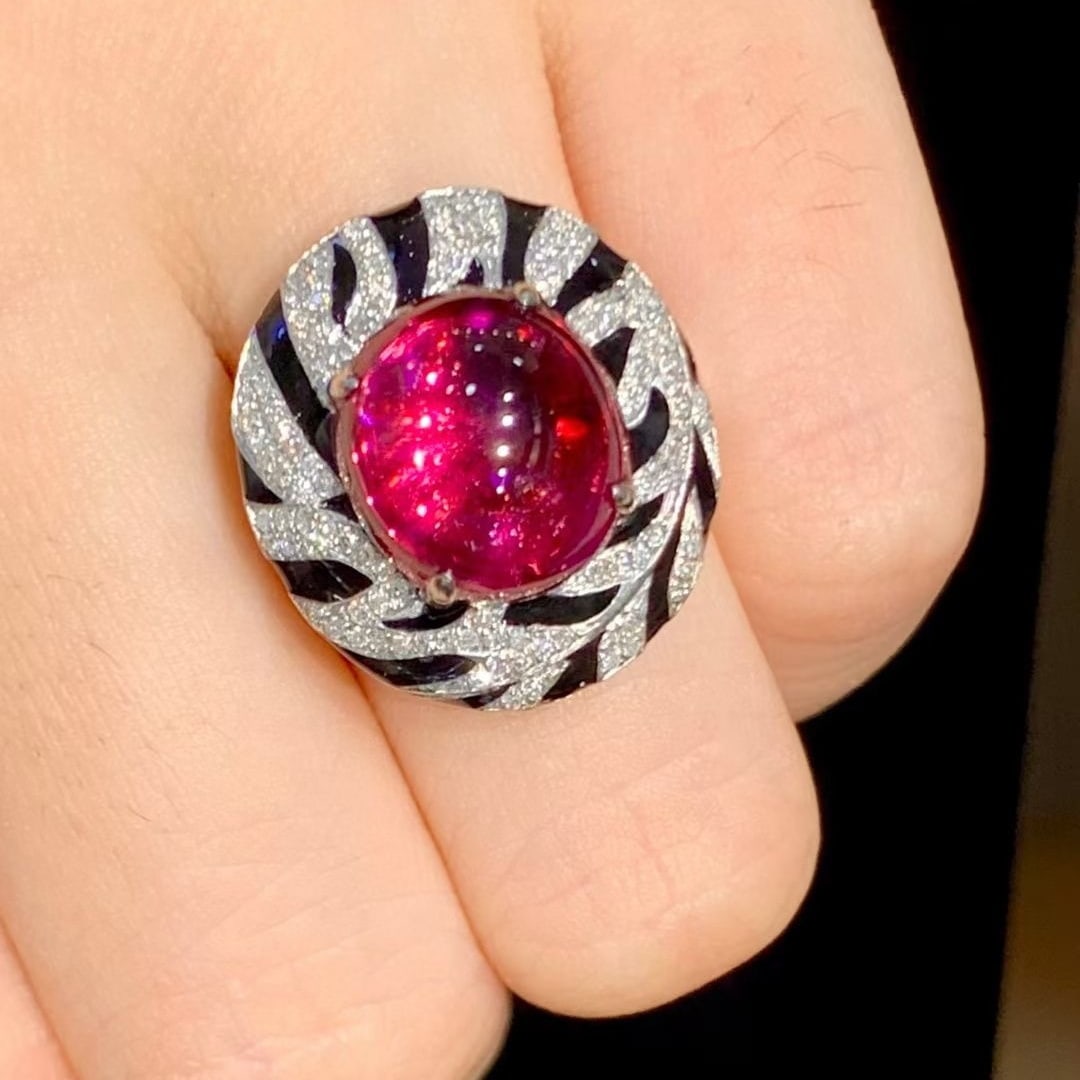 14k Gold 6 Ct Natural Tourmaline & Diamond Ring - 4