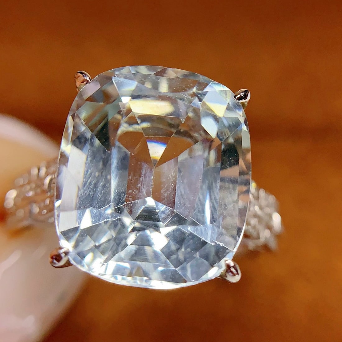 14k Gold 8.5 Ct Natural Aquamarine & Diamond Ring - 3