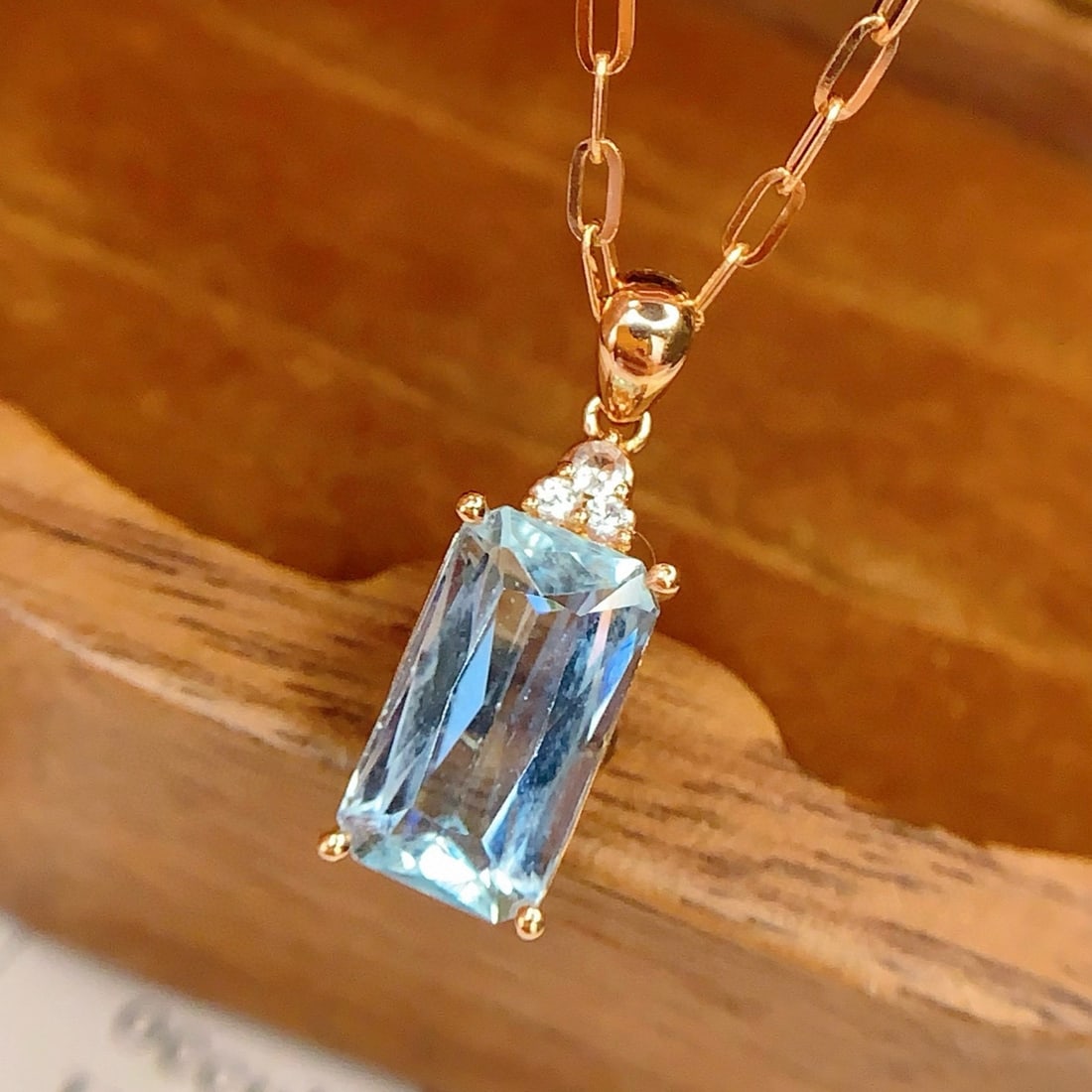 14k Gold 2.26 Ct Natural Aquamarine & Sapphire Pendant( Without Chain ) - 2