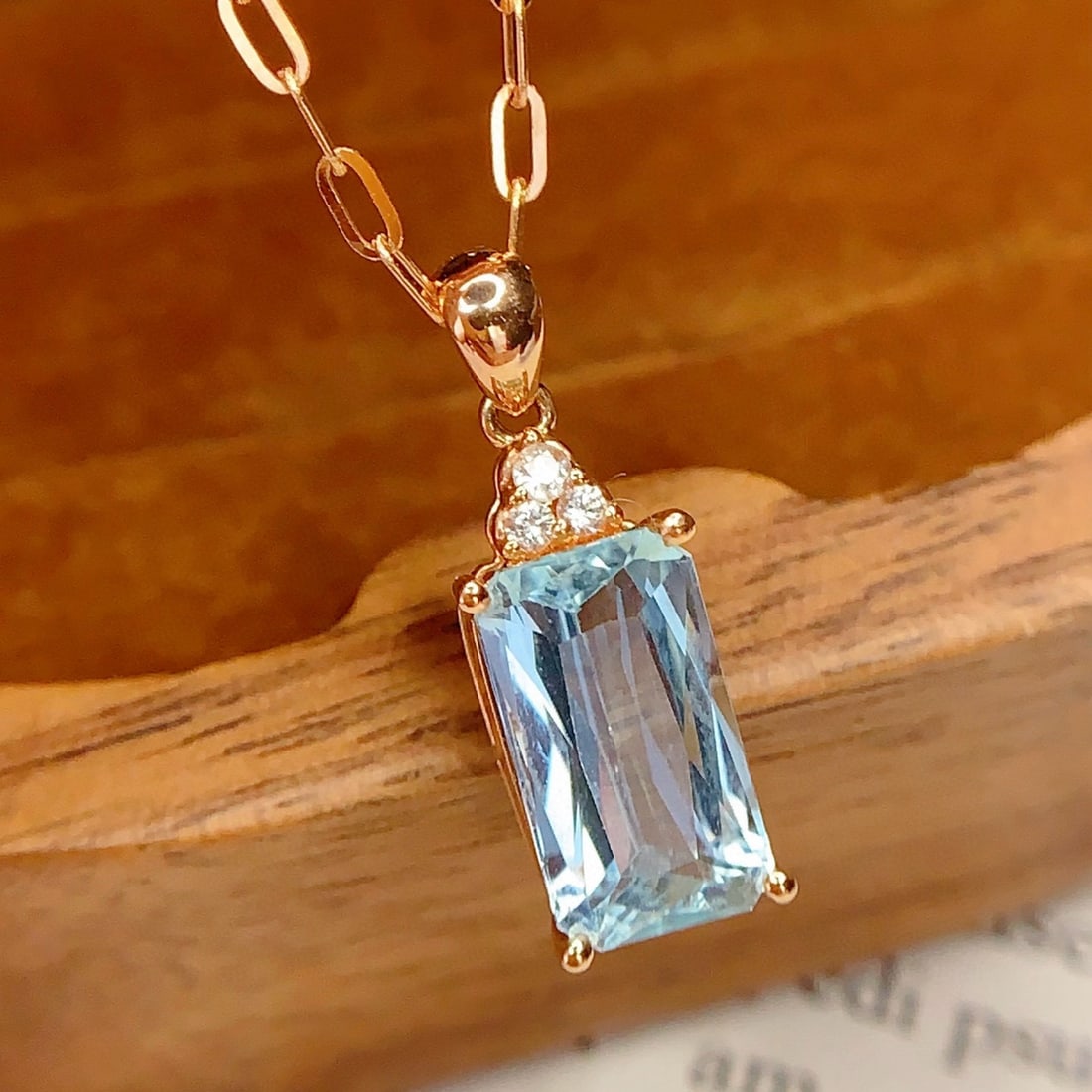14k Gold 2.26 Ct Natural Aquamarine & Sapphire Pendant( Without Chain ) - 3