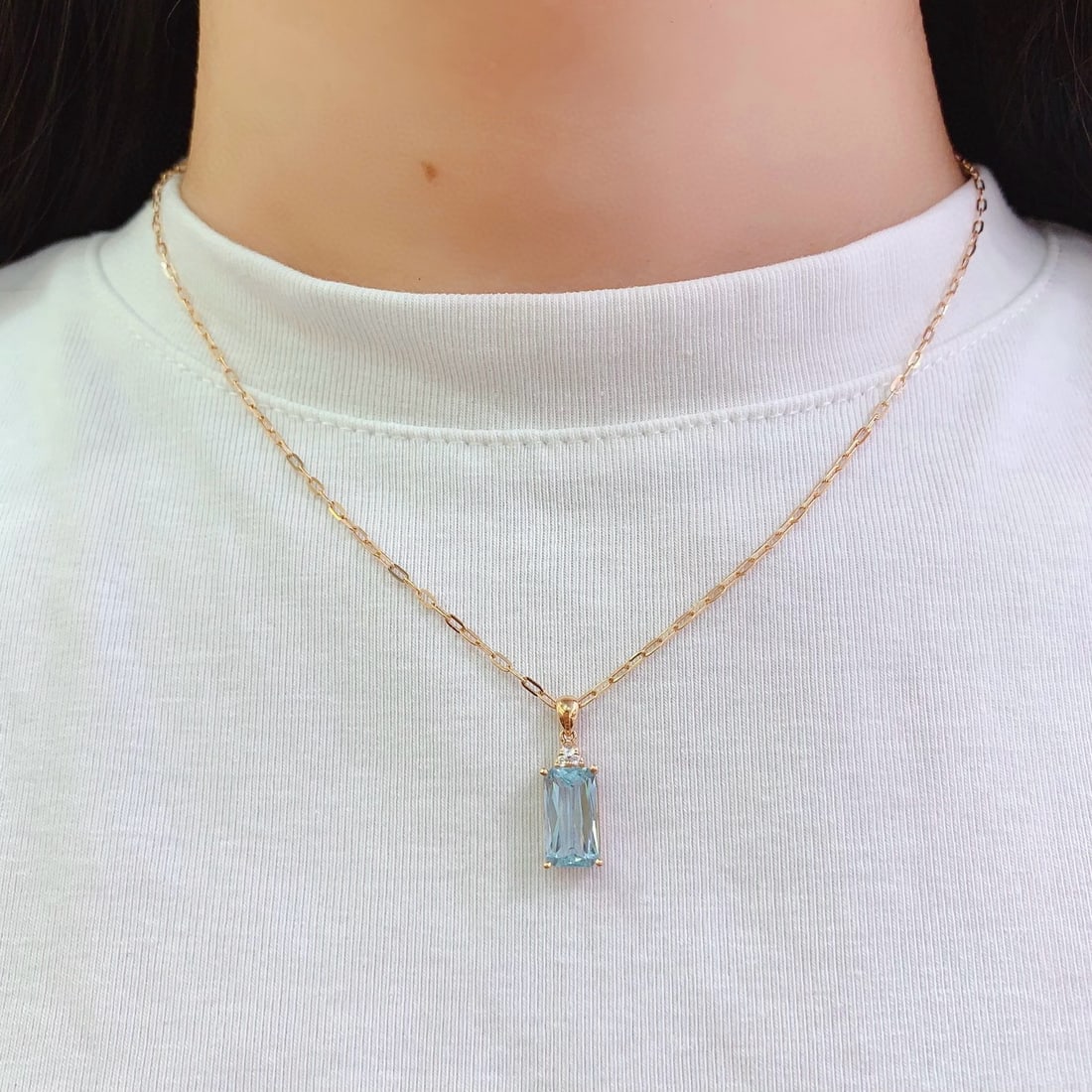 14k Gold 2.26 Ct Natural Aquamarine & Sapphire Pendant( Without Chain ) - 4