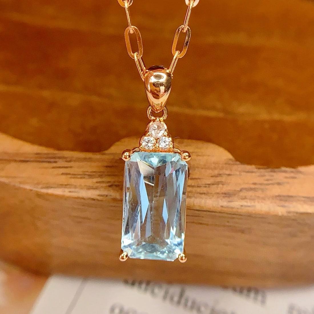 14k Gold 2.26 Ct Natural Aquamarine & Sapphire Pendant( Without Chain ) - 5