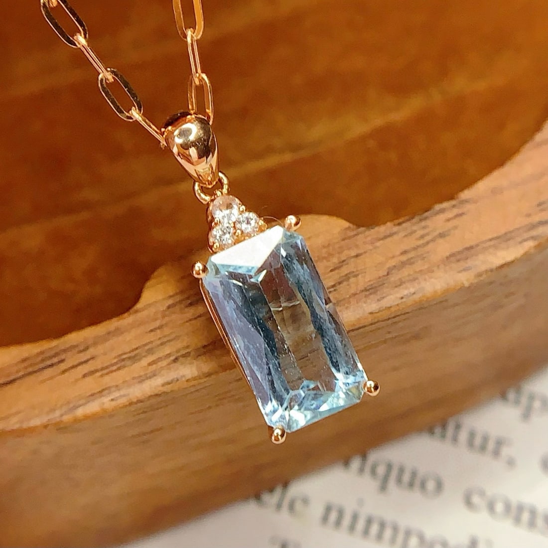 14k Gold 2.26 Ct Natural Aquamarine & Sapphire Pendant( Without Chain ) - 6
