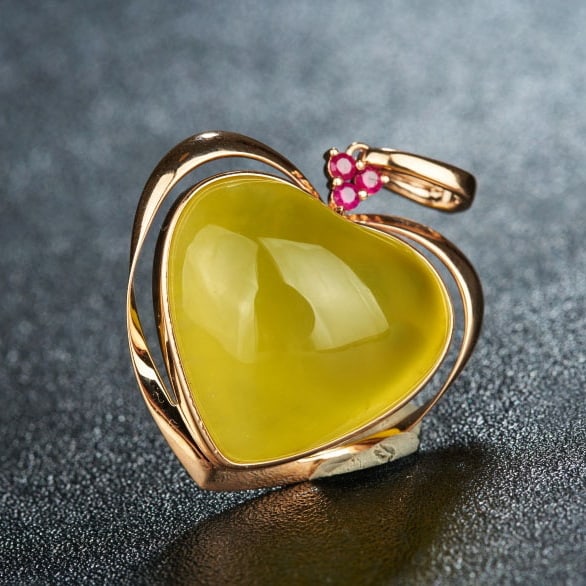14k Gold 30.58 Ct Natural Prehnite & Ruby Pendant( Without Chain ) - 5