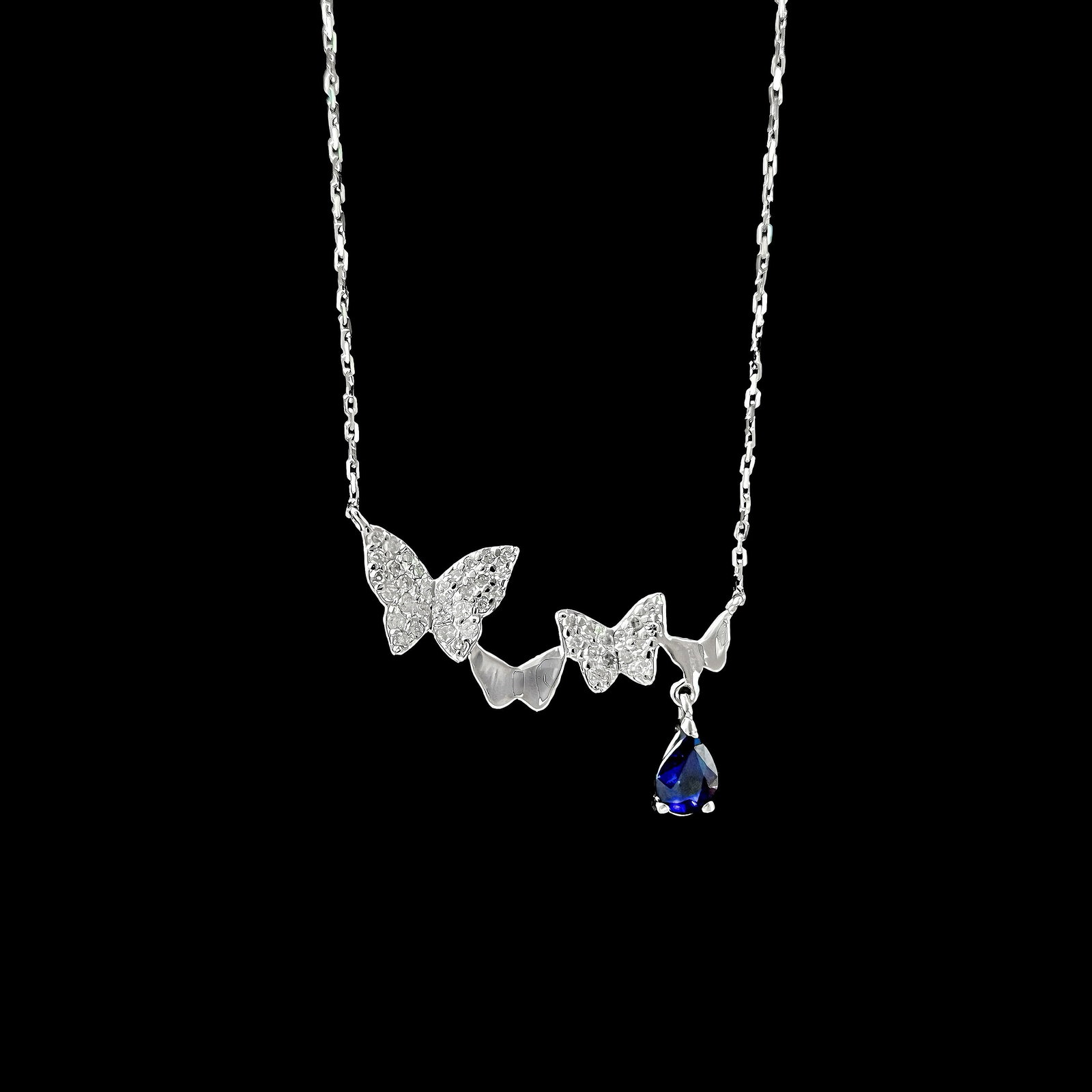 14k Gold 0.5 Ct Natural Sapphire & Diamond Necklace: Ref:231040206 // gold content:14k gold // main gemstone:sapphire & diamond // shape:pear & round // carat weight:0. 5ct // color:blue & white // treatment:natural // Condition: New High Estimate: