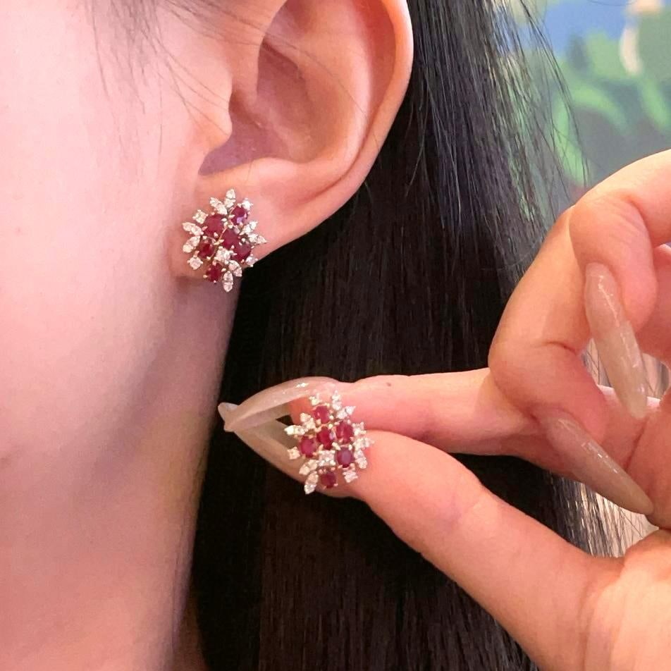 14k Gold 1.4 Ct Natural Ruby & Diamond Earrings - 2