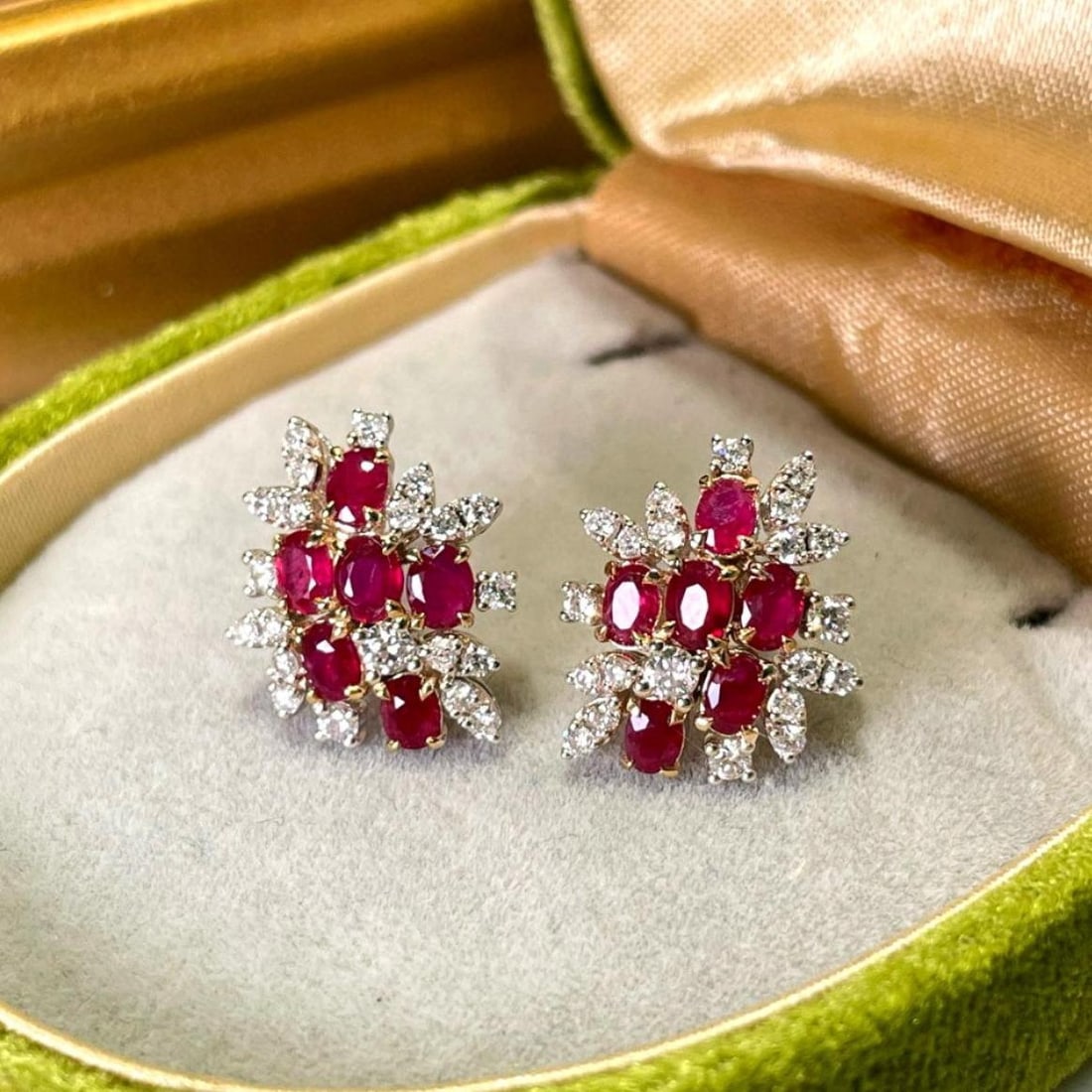 14k Gold 1.4 Ct Natural Ruby & Diamond Earrings - 3