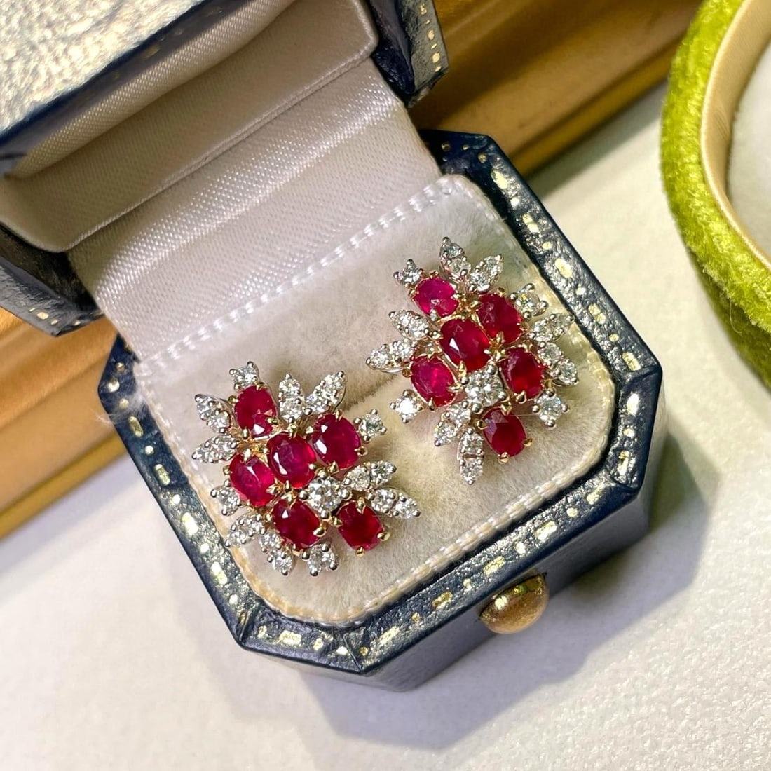 14k Gold 1.4 Ct Natural Ruby & Diamond Earrings - 4