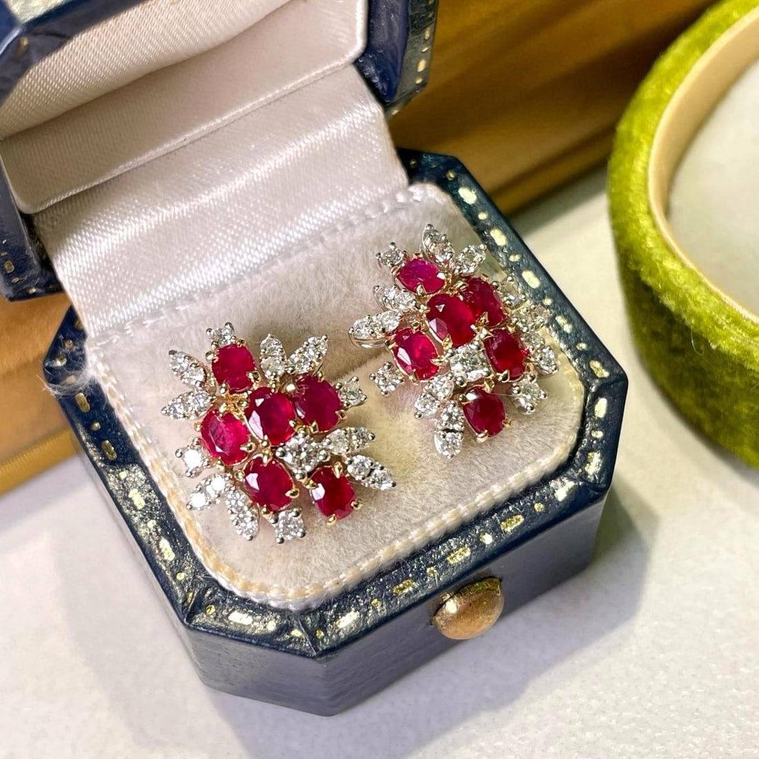 14k Gold 1.4 Ct Natural Ruby & Diamond Earrings - 5