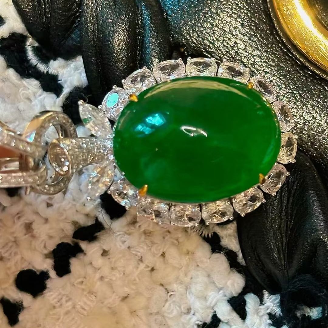 14k Gold 15.7 Ct Vivid Green Natural Emerald & Sapphire & Diamond Pendant( Without Chain ) - 5
