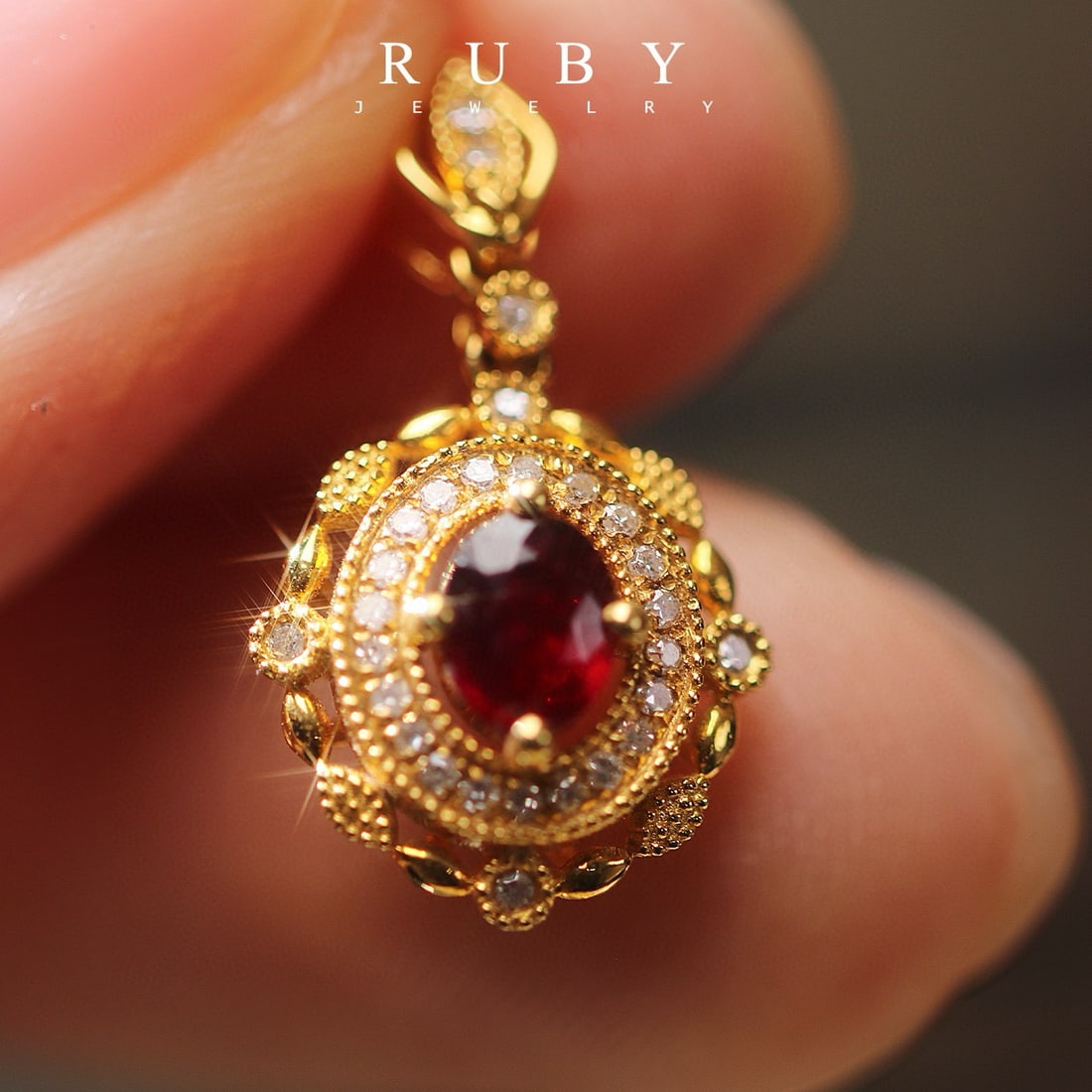 14k Gold 0.5 Ct Natural Ruby & Diamond Pendant( Without Chain ) - 2