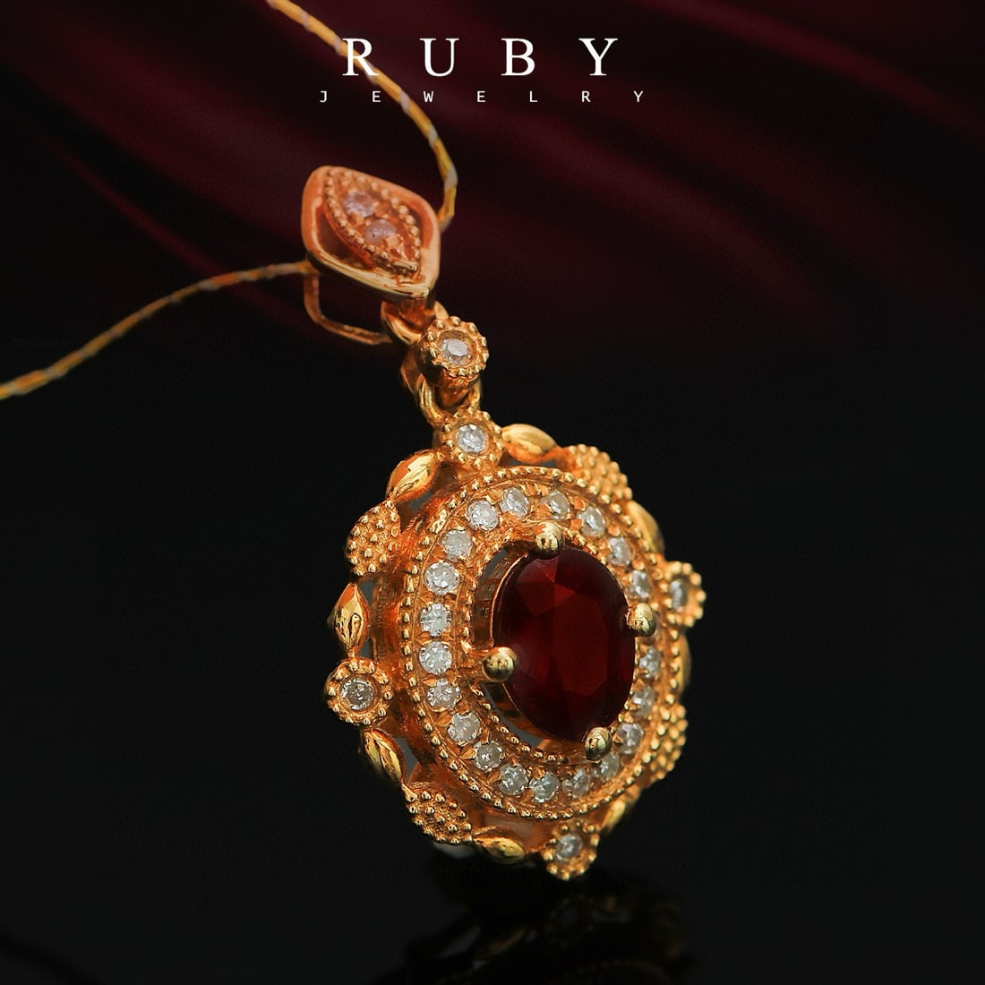14k Gold 0.5 Ct Natural Ruby & Diamond Pendant( Without Chain ) - 3