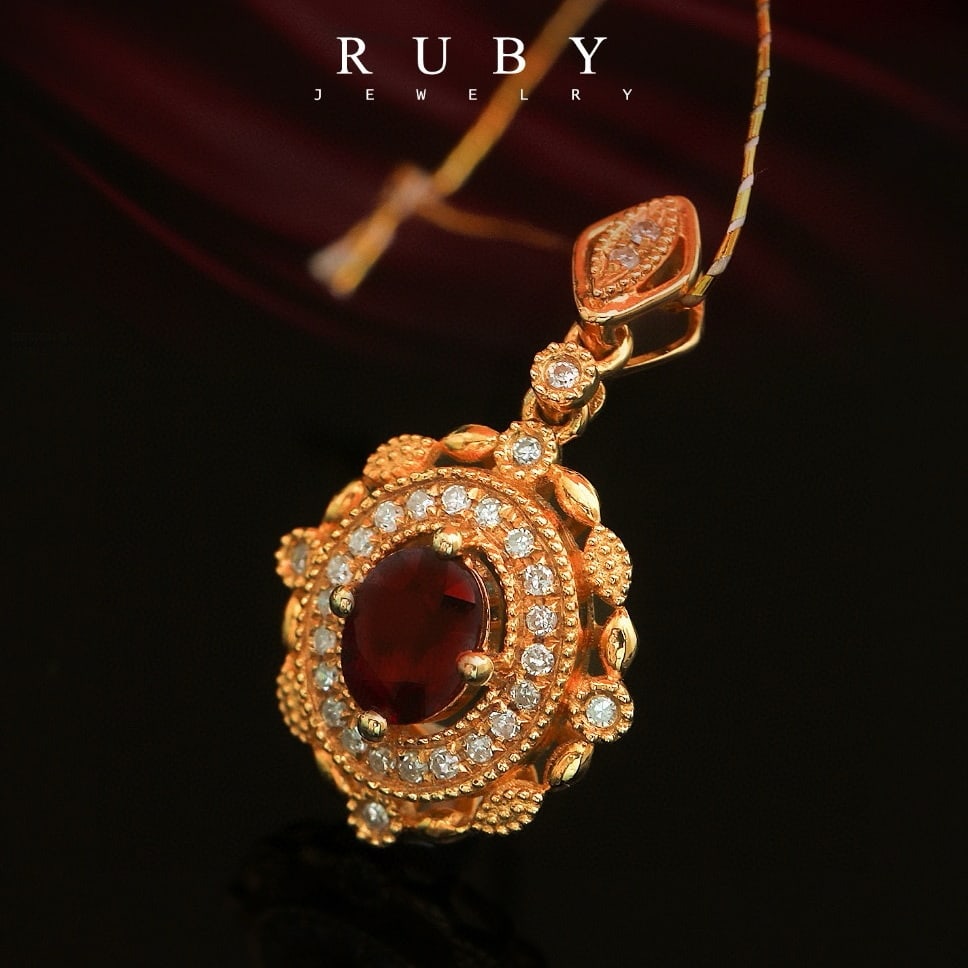 14k Gold 0.5 Ct Natural Ruby & Diamond Pendant( Without Chain ) - 4