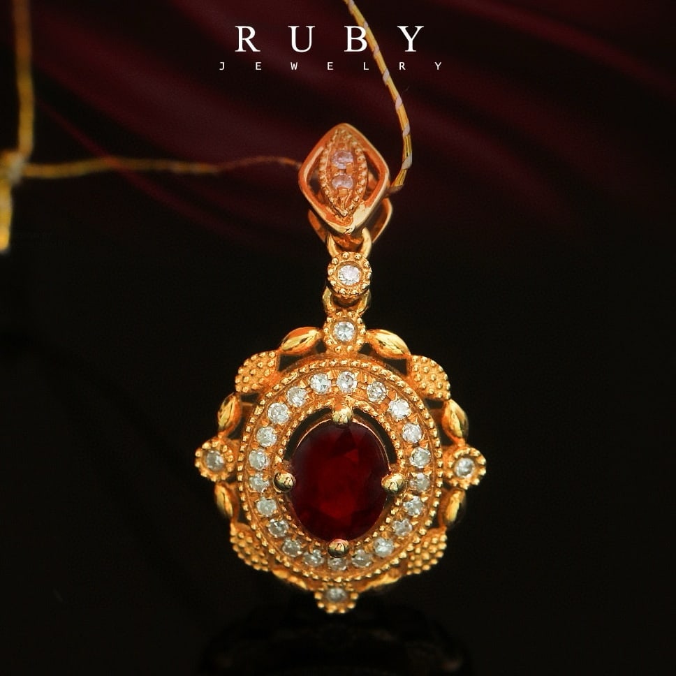 14k Gold 0.5 Ct Natural Ruby & Diamond Pendant( Without Chain ) - 5