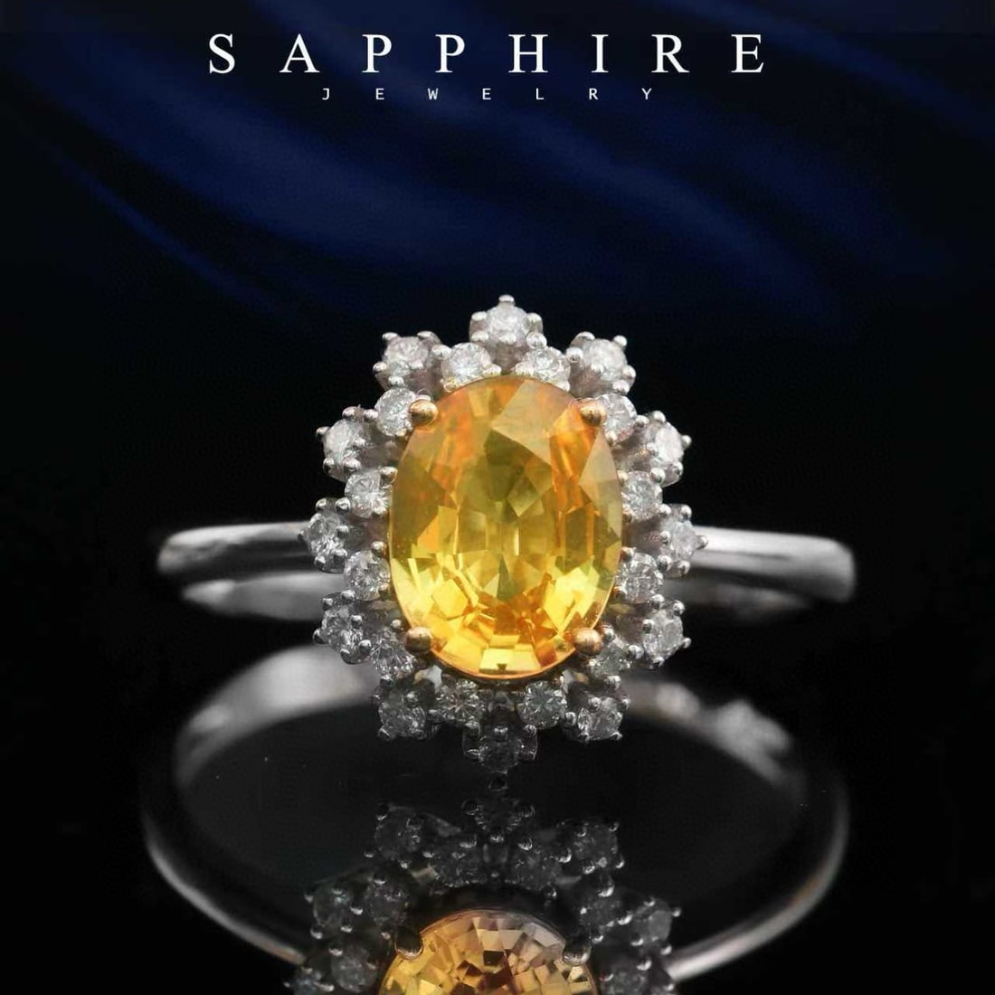14k Gold 2.19 Ctw Natural Sapphire & Diamond Ring: Ref:231040218 // gold content:14k gold // ring size:7. 25us // // main gemstone:sapphire // shape:oval // carat weight:1. 95ct // color:yellow // treatment:natural // // adjacent gemstone 2 : diamond