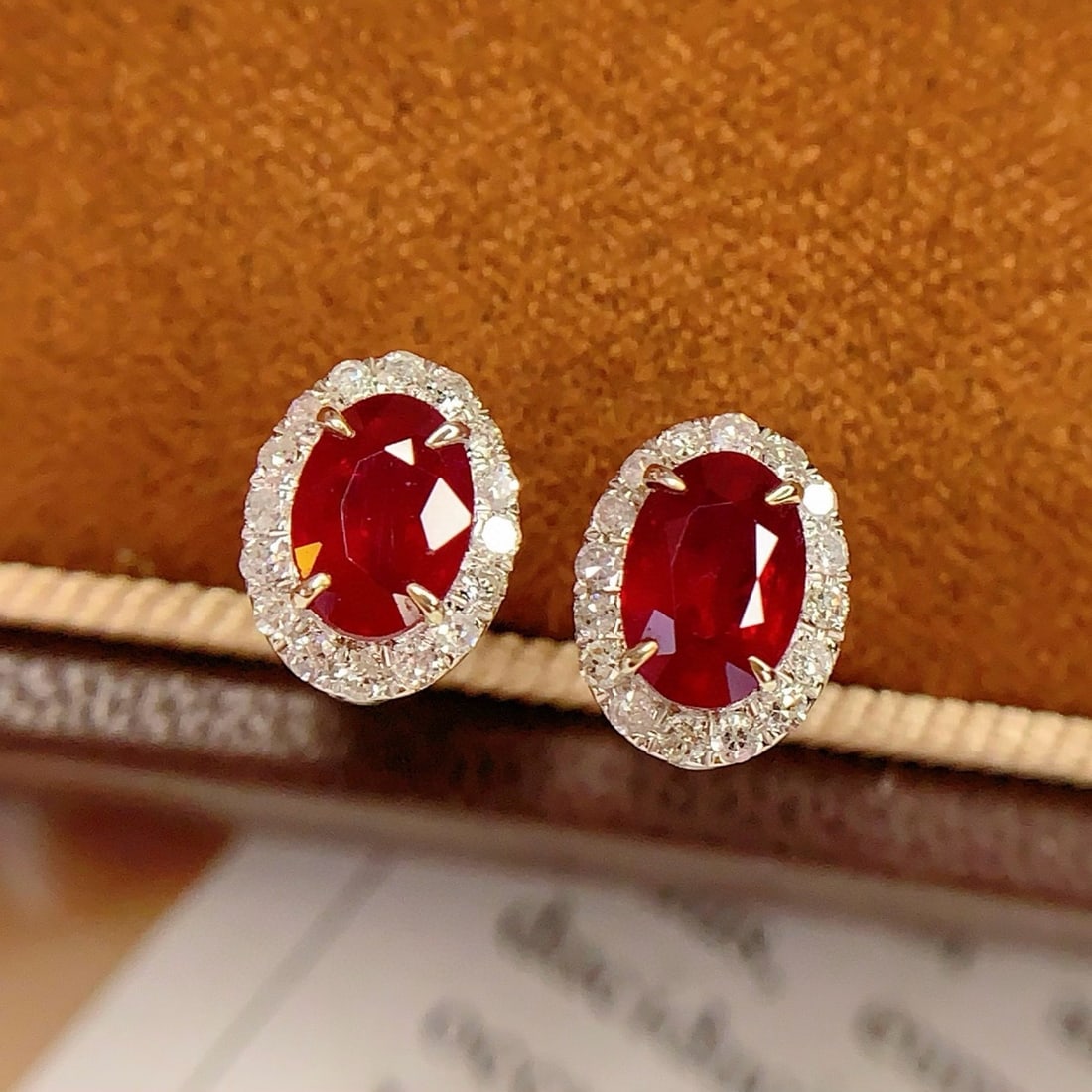14k Gold 2 Ct Vivid Red Natural Ruby & Diamond Earrings - 4