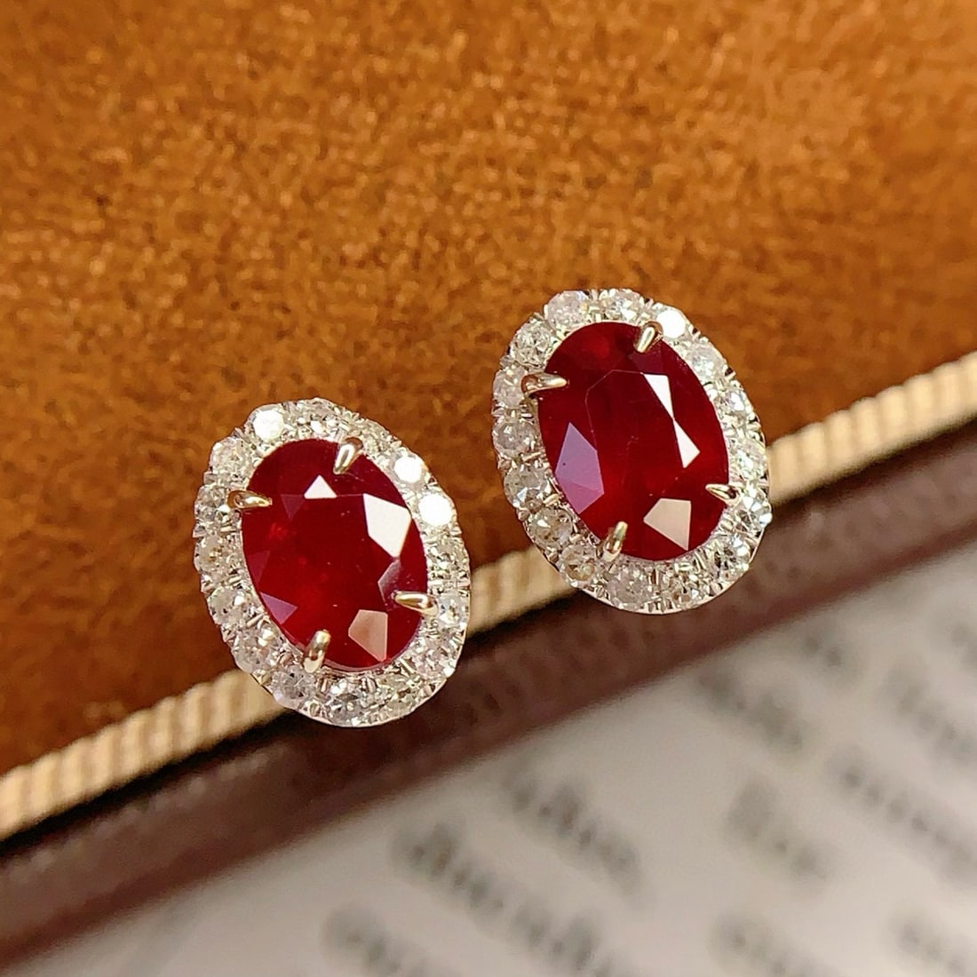 14k Gold 2 Ct Vivid Red Natural Ruby & Diamond Earrings - 5