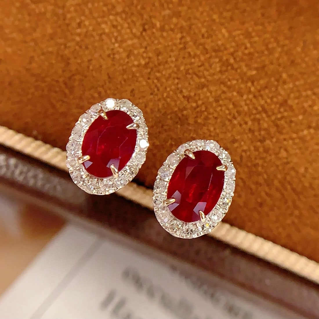 14k Gold 2 Ct Vivid Red Natural Ruby & Diamond Earrings - 6