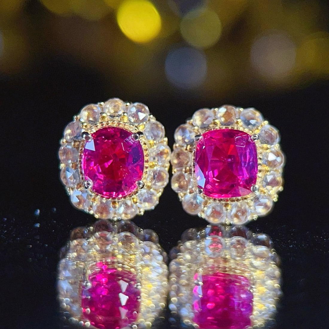 14k Gold 1.45 Ct Natural Ruby & Sapphire Earrings: Ref:231040225 // gold content:14k gold // main gemstone:ruby // shape:multiply // carat weight:1. 45ct // color:red // treatment:natural // // adjacent gemstone 2 : sapphire // number of stones:26 //
