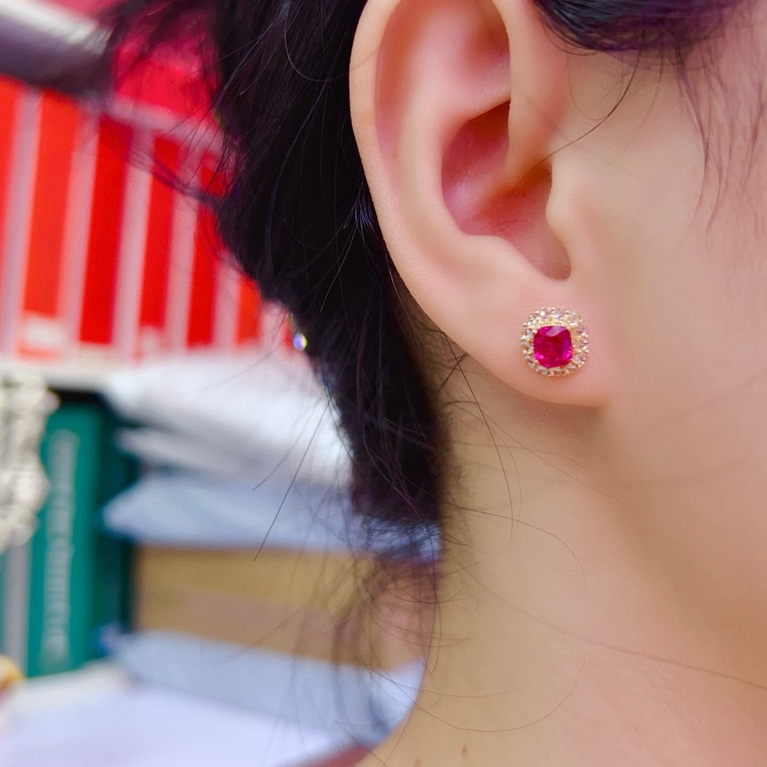 14k Gold 1.45 Ct Natural Ruby & Sapphire Earrings - 5