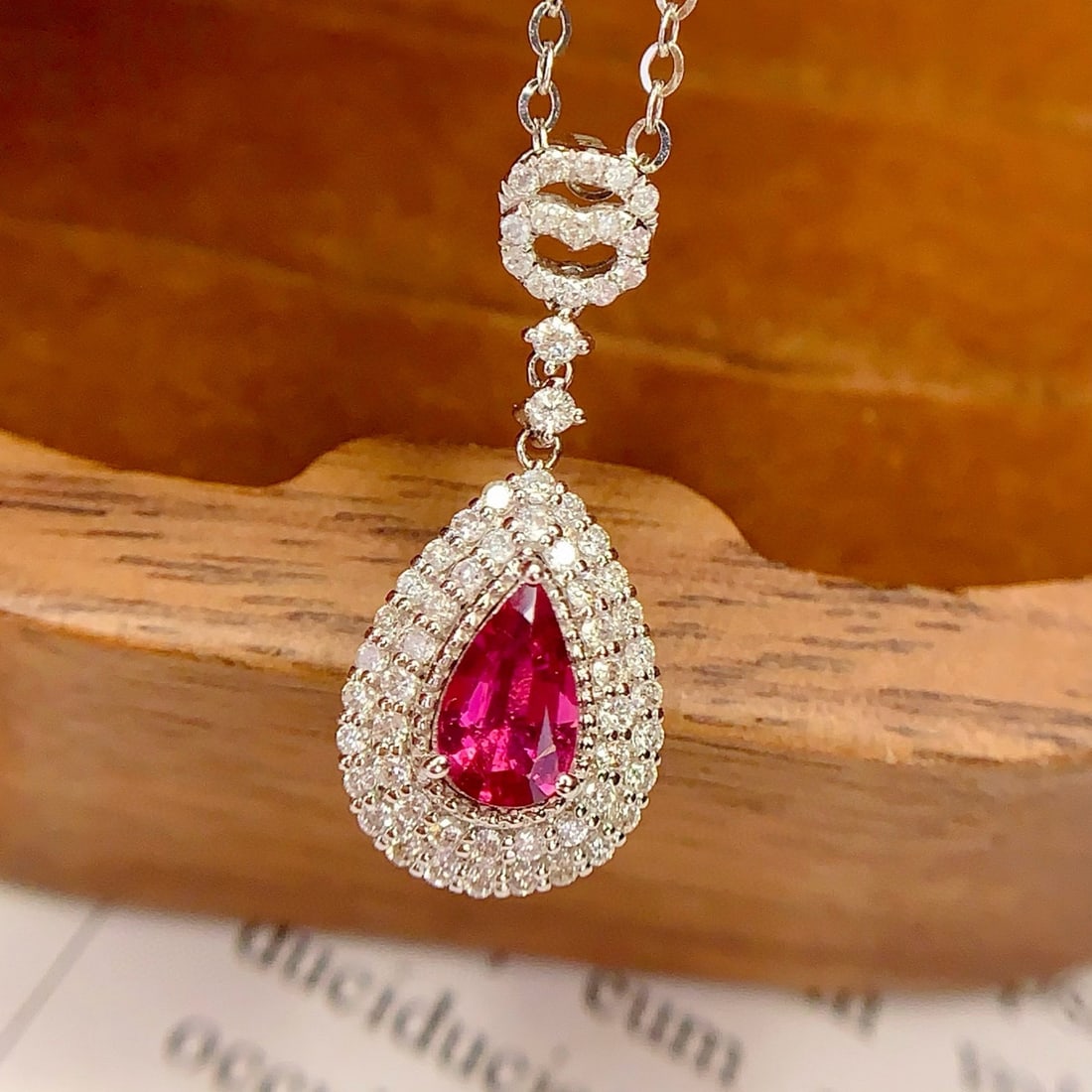 14k Gold 0.4 Ct Natural Ruby & Diamond Pendant( Without Chain ) - 2