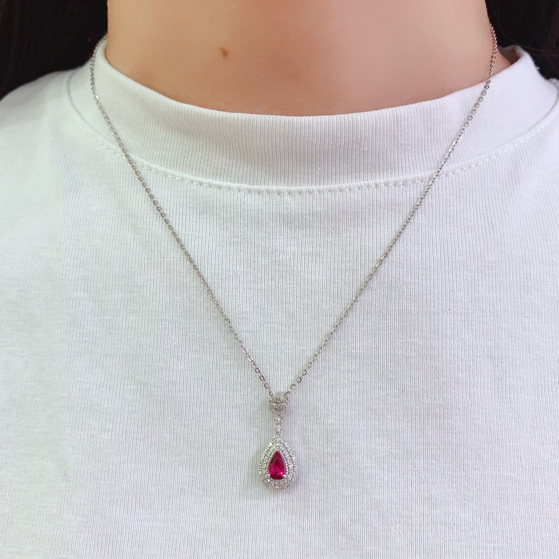 14k Gold 0.4 Ct Natural Ruby & Diamond Pendant( Without Chain ) - 6