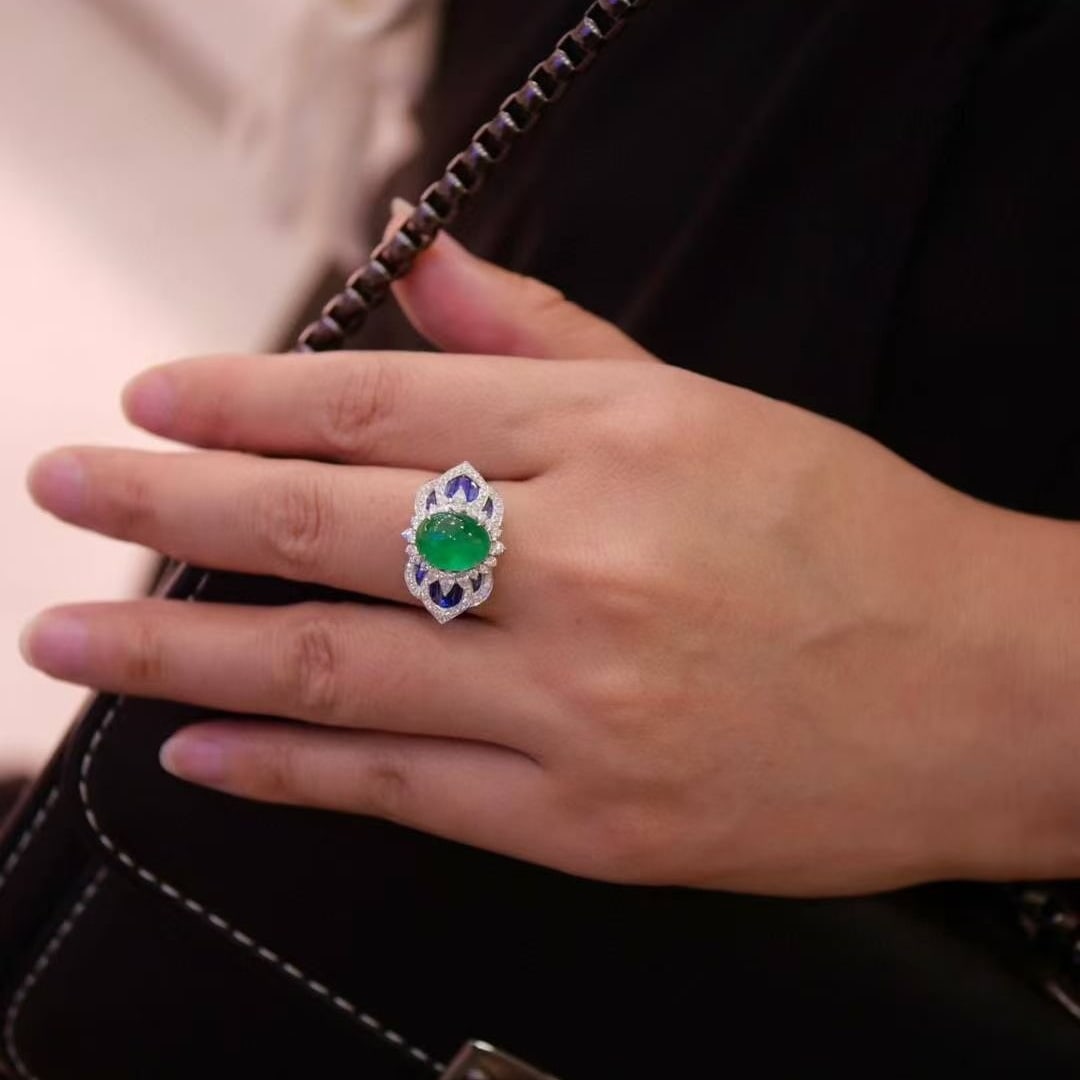 14k Gold 3.17 Ctw Vivid Green Natural Emerald & Diamond Ring - 5