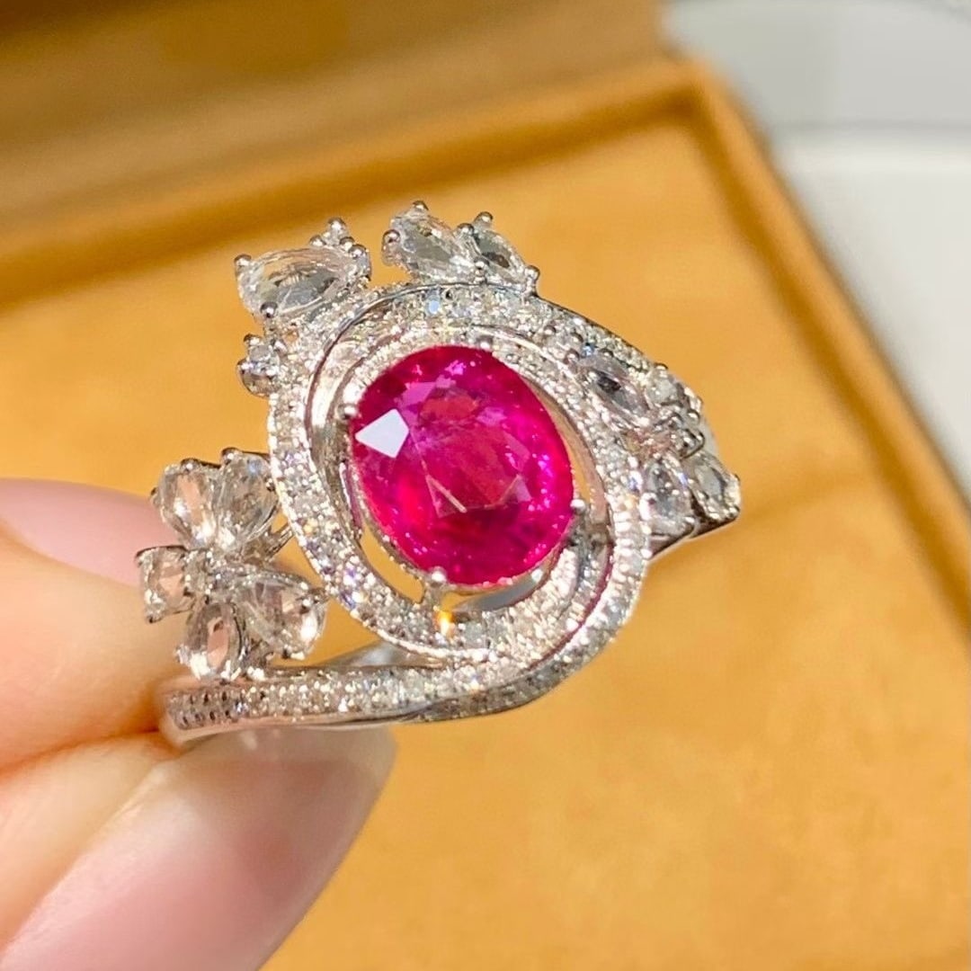 14k Gold 1.3 Ct Natural Ruby & Diamond & Sapphire Ring - 6