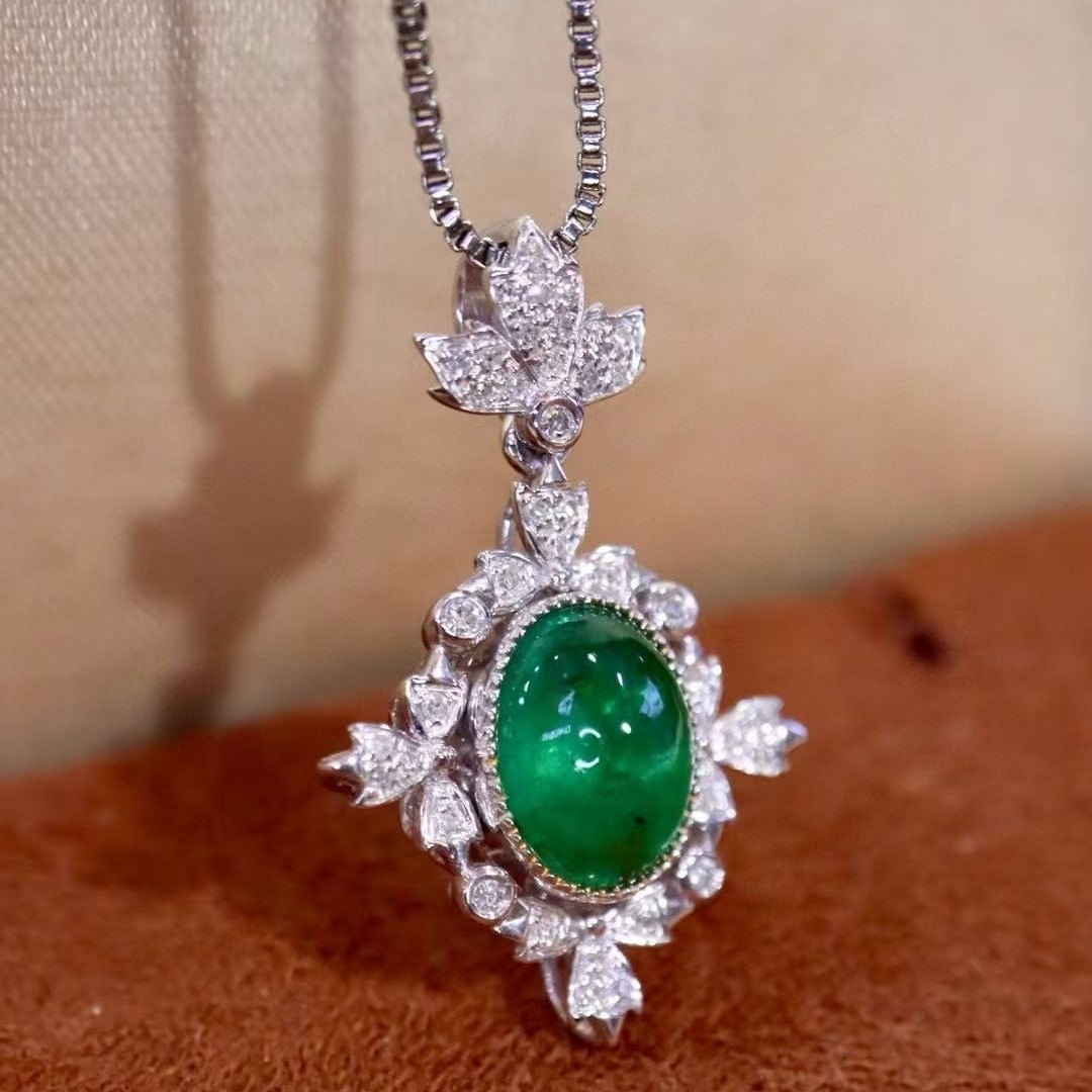 14k Gold 1.91 Ctw Vivid Green Natural Emerald & Diamond Pendant( Without Chain ) - 5