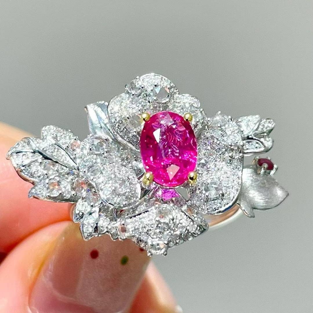 14k Gold 1.1 Ct Natural Ruby & Diamond & Sapphire Ring - 2