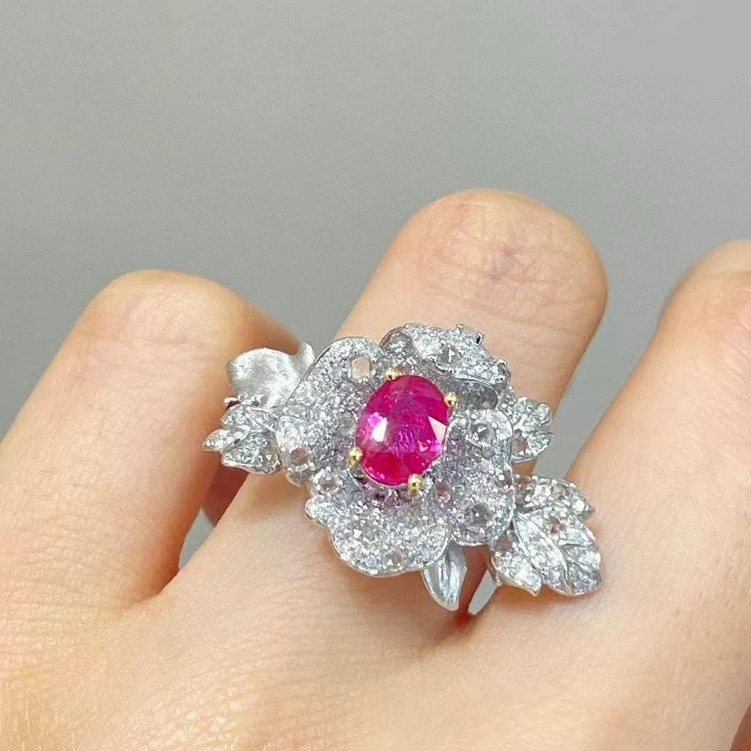 14k Gold 1.1 Ct Natural Ruby & Diamond & Sapphire Ring - 6