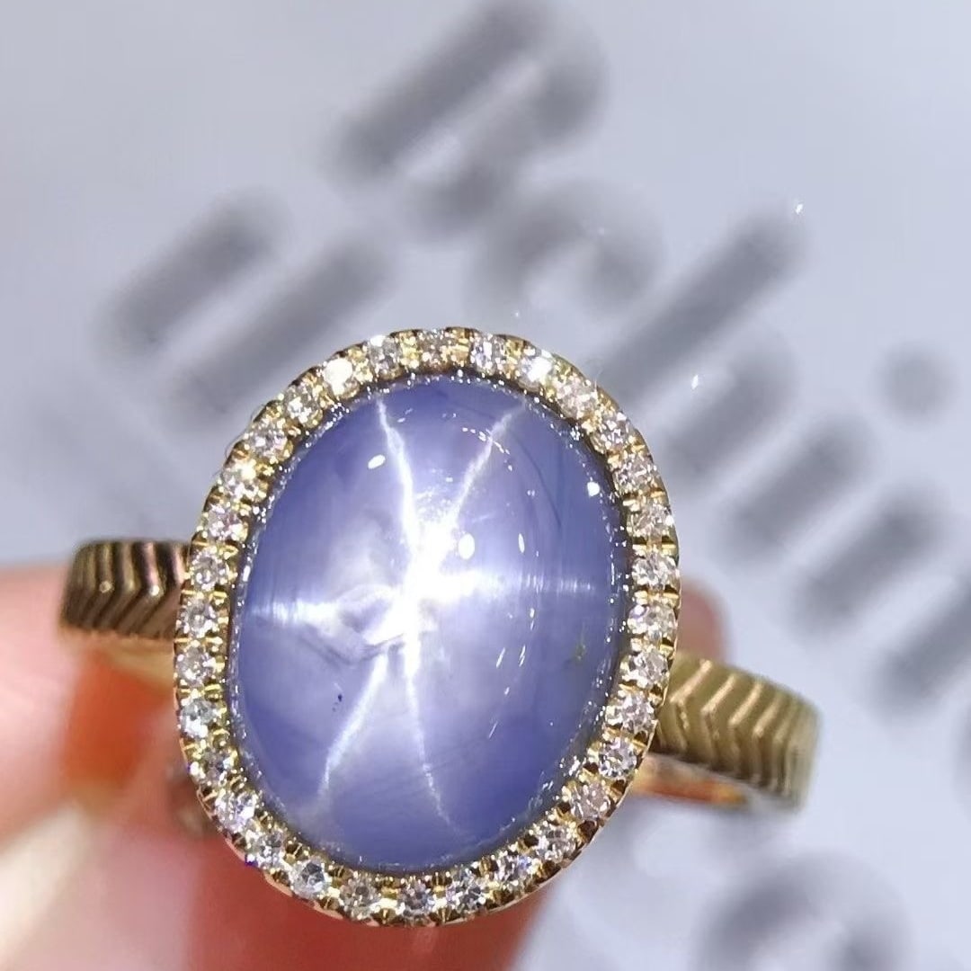 14k Gold 8.02 Ctw Natural Star Sapphire & Diamond Ring: Ref:231040241 // gold content:14k gold // ring size:7. 25us // // main gemstone:star sapphire // shape:oval // carat weight:7. 8ct // color:blue // treatment:natural // // adjacent gemstone 2 :