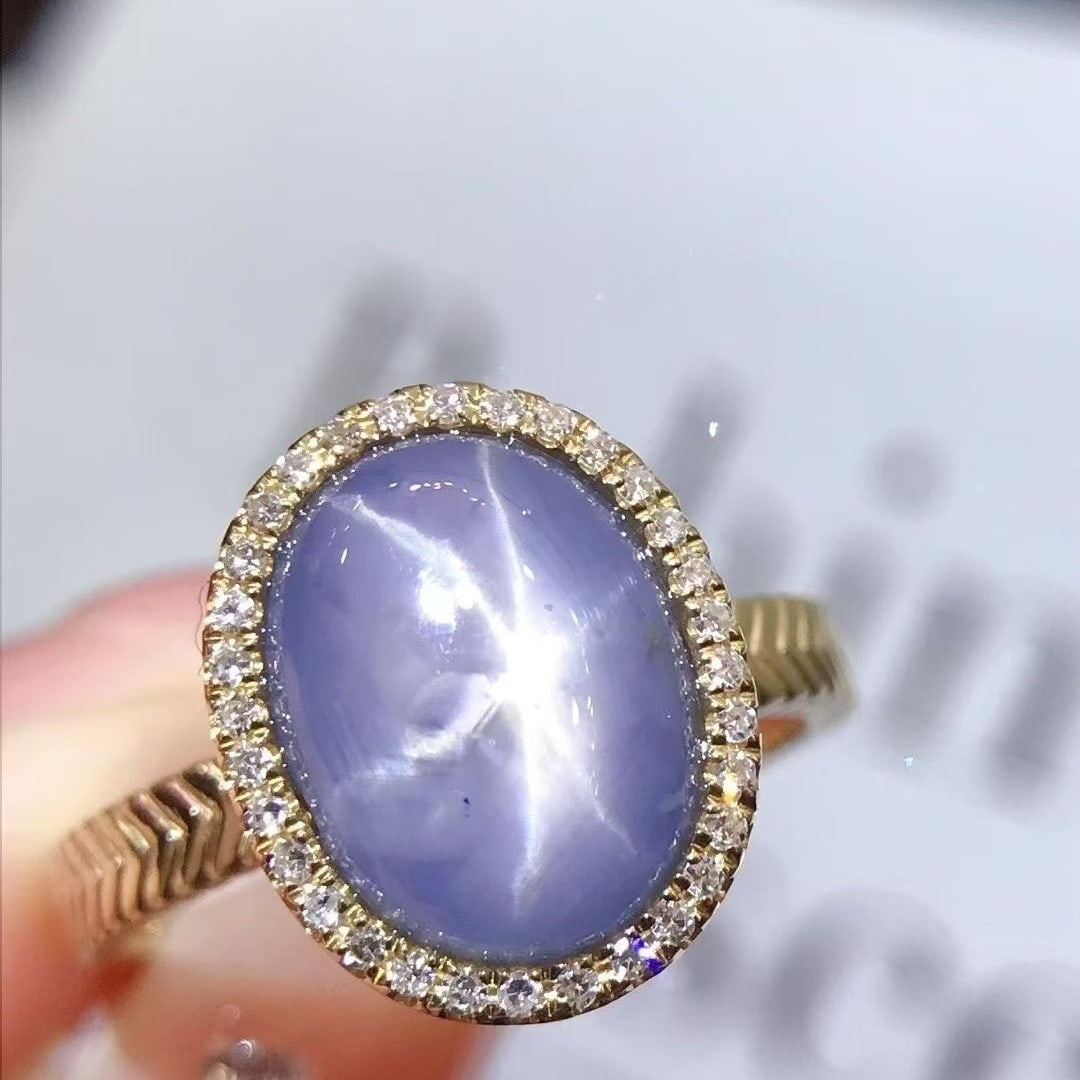 14k Gold 8.02 Ctw Natural Star Sapphire & Diamond Ring - 2