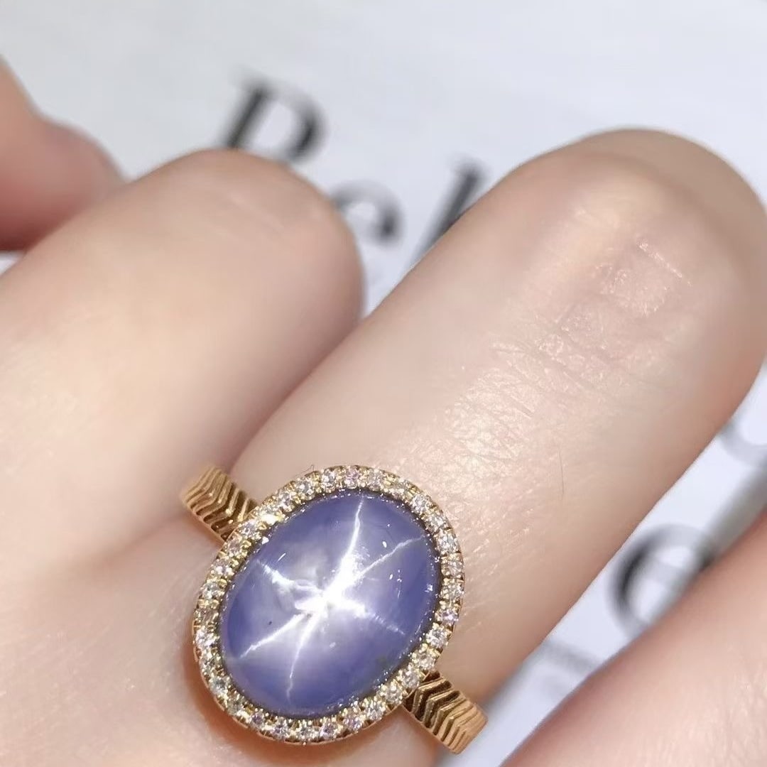 14k Gold 8.02 Ctw Natural Star Sapphire & Diamond Ring - 3