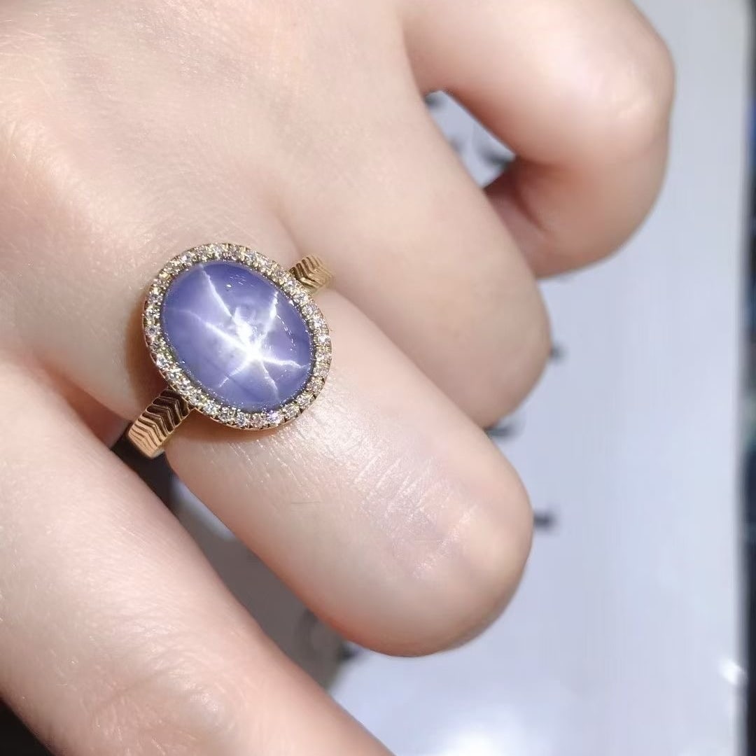14k Gold 8.02 Ctw Natural Star Sapphire & Diamond Ring - 4