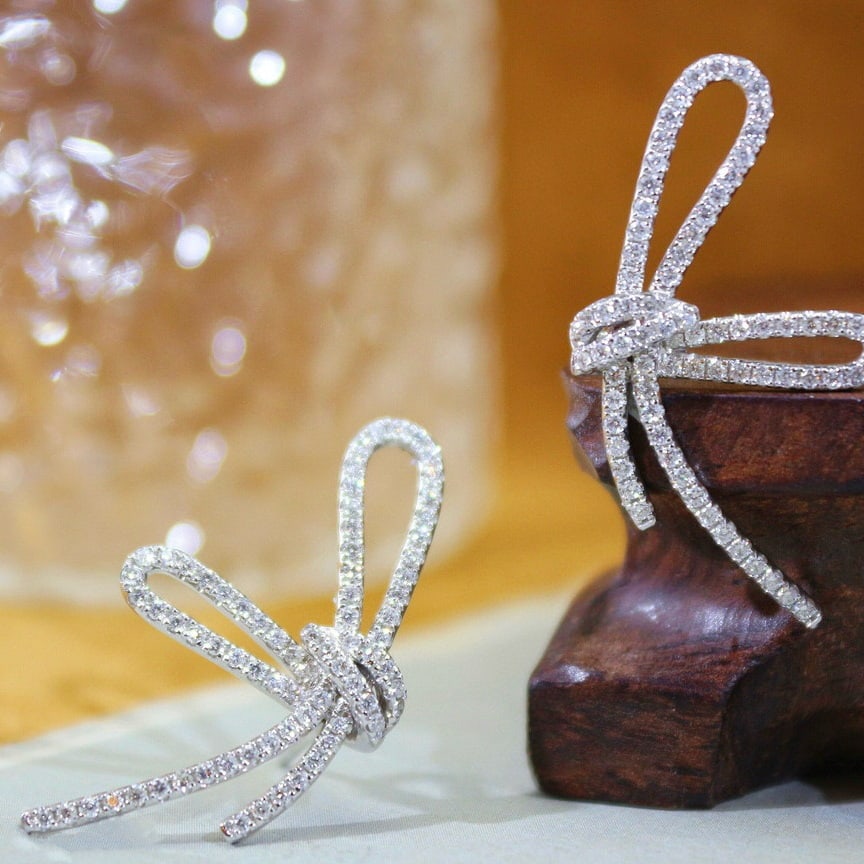 14k Gold 0.90 Ct Natural H Diamond Earrings - 2
