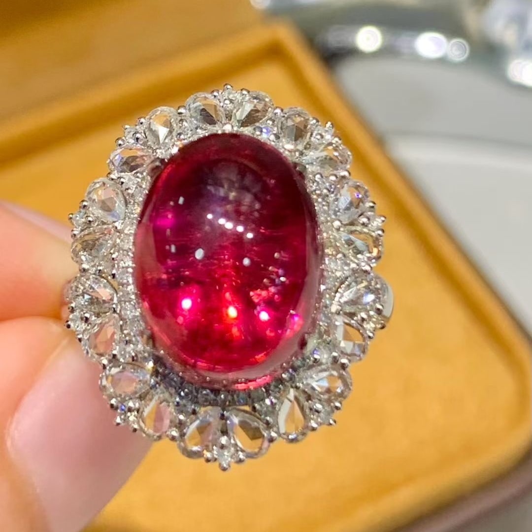 14k Gold 7.5 Ct Natural Tourmaline & Diamond & Sapphire Ring - 2