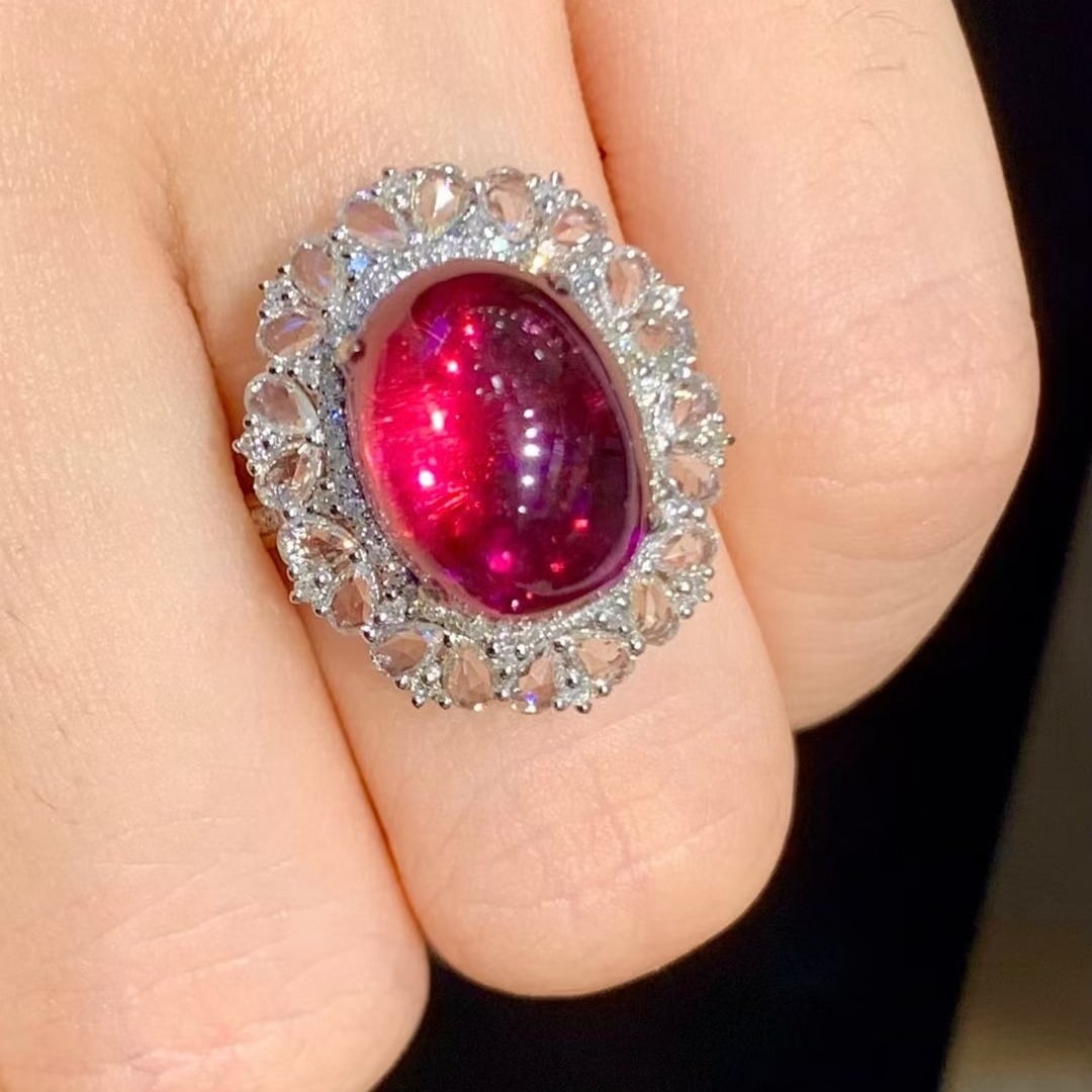 14k Gold 7.5 Ct Natural Tourmaline & Diamond & Sapphire Ring - 6